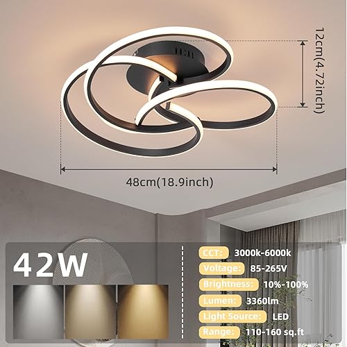Miniatura 5 de CANEOE Lámpara de techo LED moderna, 42 W, regulable, cerca del techo, con control remoto, lámpara de techo LED de montaje empotrado para
