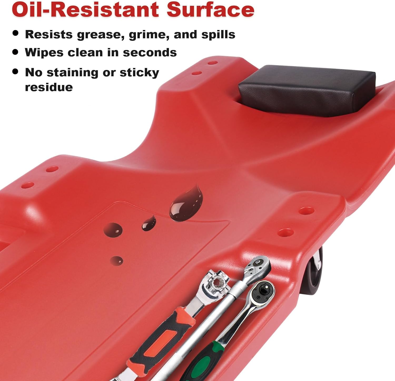 40-Inch Mechanic Creeper – Heavy Duty 500lb Rolling Garage Creeper with Padded Headrest, Dual Tool Trays & 6 Swivel Casters – Low Profile Under Car Automotive Creeper for Auto Repair, Red