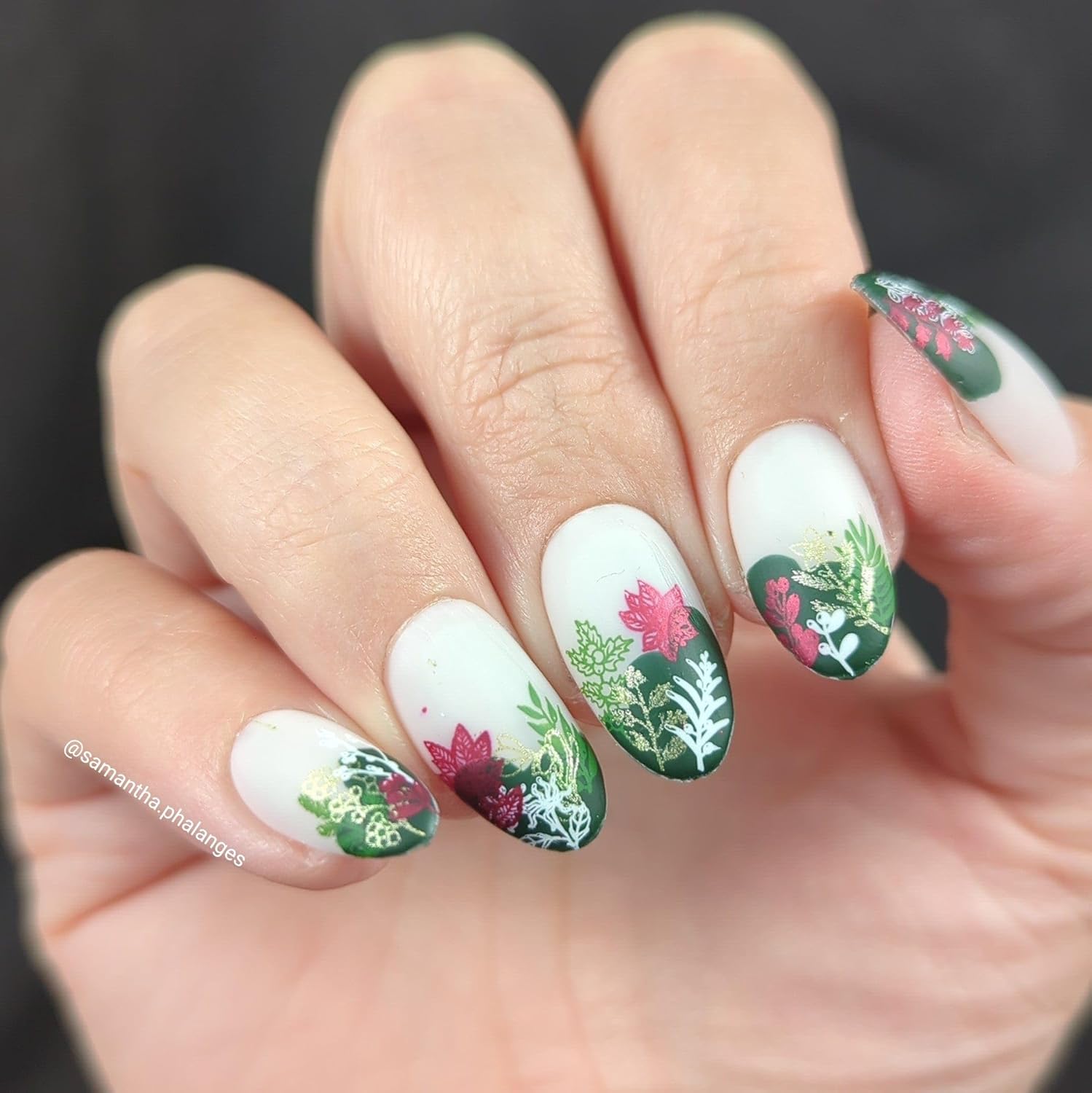 Maniology Winter Botanicals Nail Stamping Bundle | Includes Festive Floral-Themed Stamping Plate, Black & White Polish Duo, Ice Cube Stamper, and Scraper Card