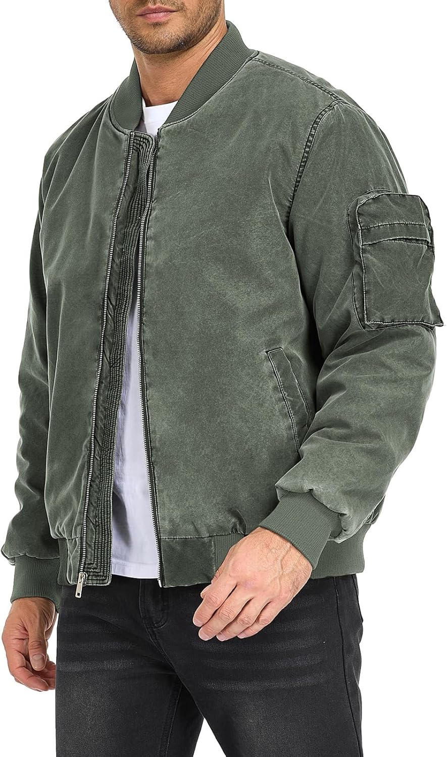 Men's Vintage Bomber Jacket Washed Military Jacket Casual Zip Up Flight Jacket Windbreaker - Image 4