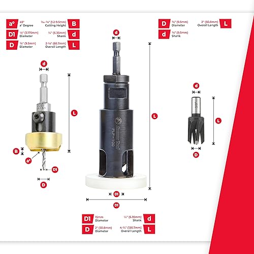 Miniatura 4 de Amana Tool Broca avellanadora con punta de carburo con, cortador de enchufe y paquete de cepilladora, AMS-306, 3 piezas
