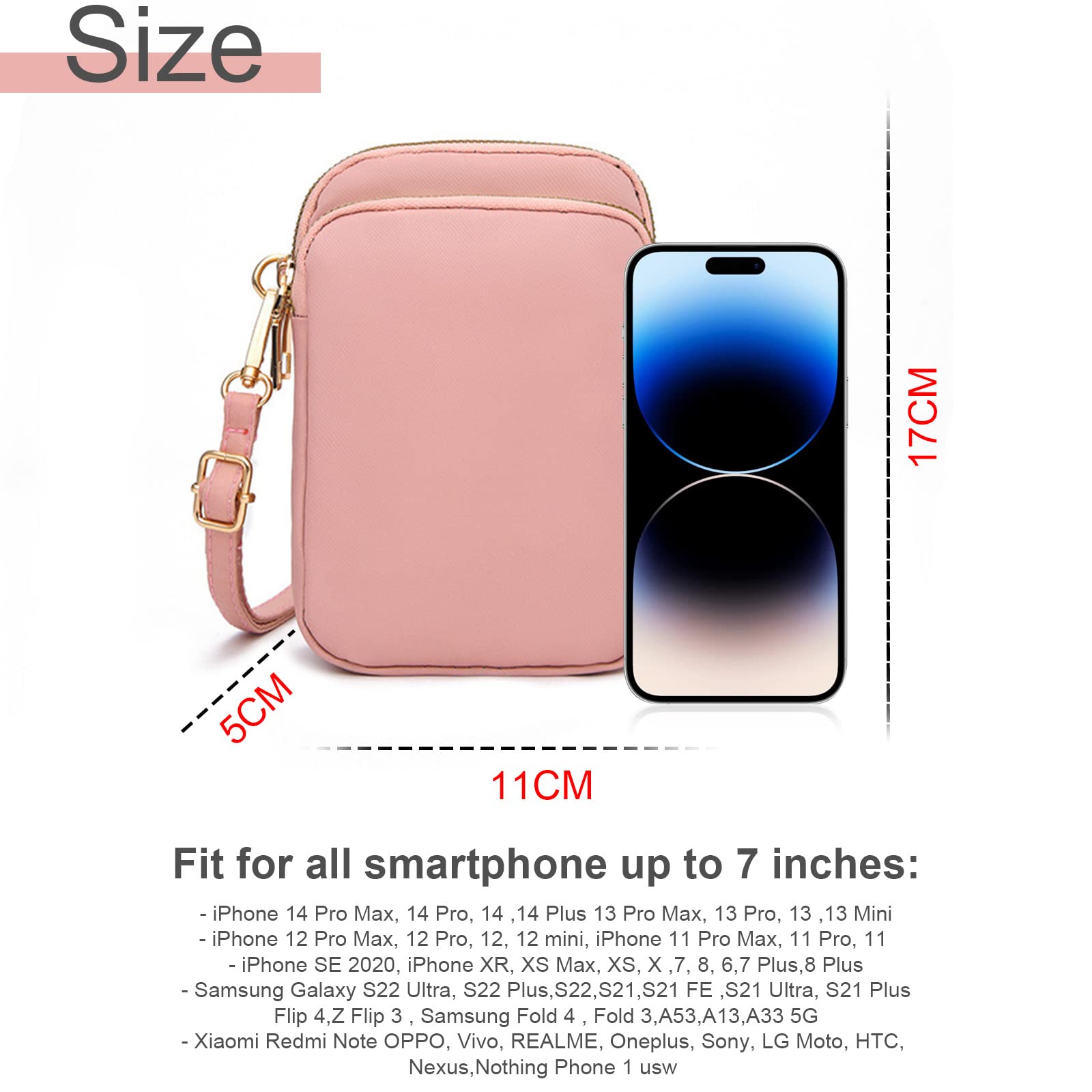 Mini Sac Bandoulière Nylon Pour Téléphone - Sangle Réglable 140cm - 5 Couleurs - Léger Et Portable - 13