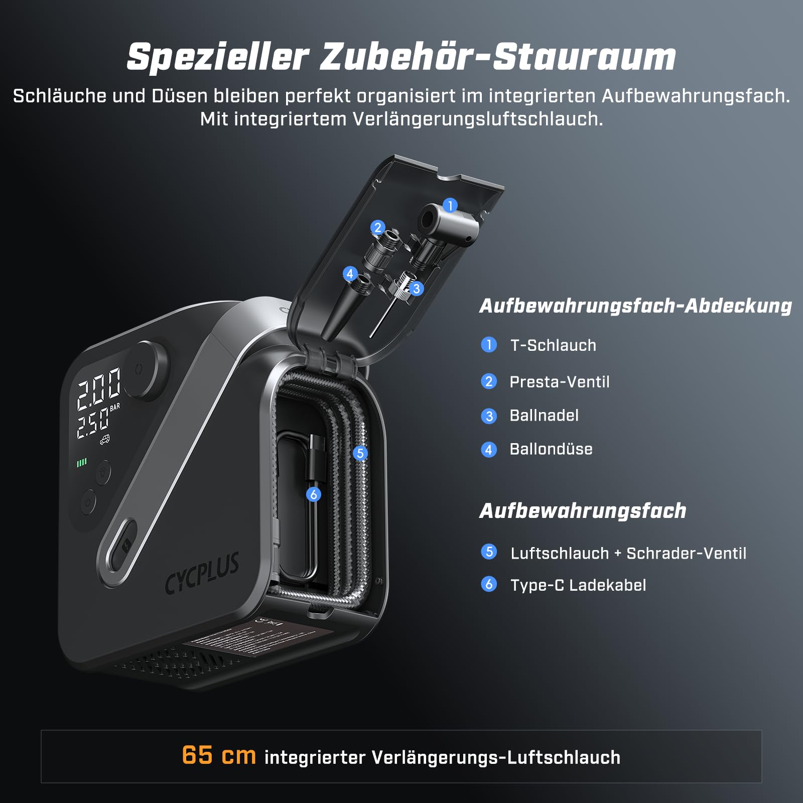CYCPLUS AL7 Elektrische Luftpumpe, Tragbarer Luftkompressor für Fahrrad, Autos, Lkw, Pick-ups & SUV, 4× schneller Reifenfüller mit Hochleistungsmotor, kompakt & leistungsstark für Nutzfahrzeuge