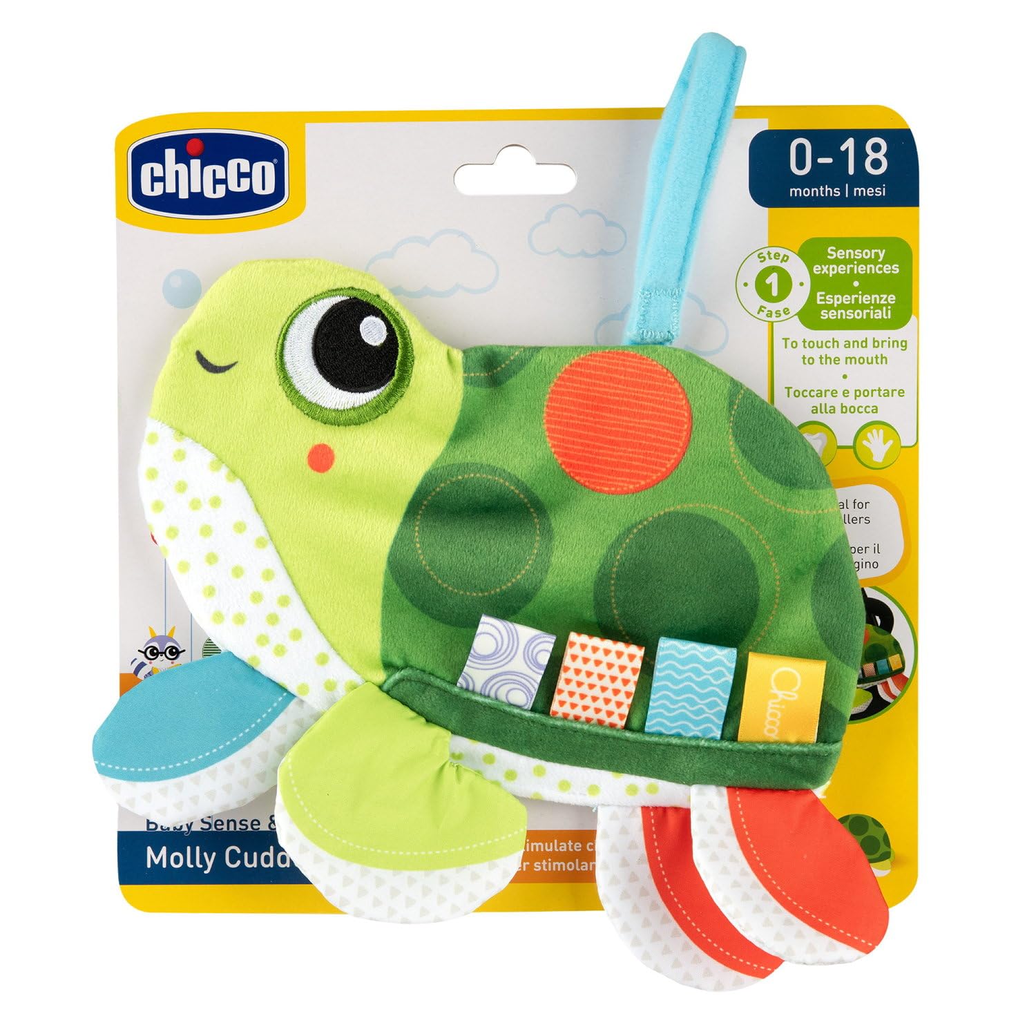 Jouet De Poussette Chicco - Tortue Molly Avec étiquettes En Tissu - Jouet Sensoriel Pour Bébé - Lavable Et Facile à Fixer