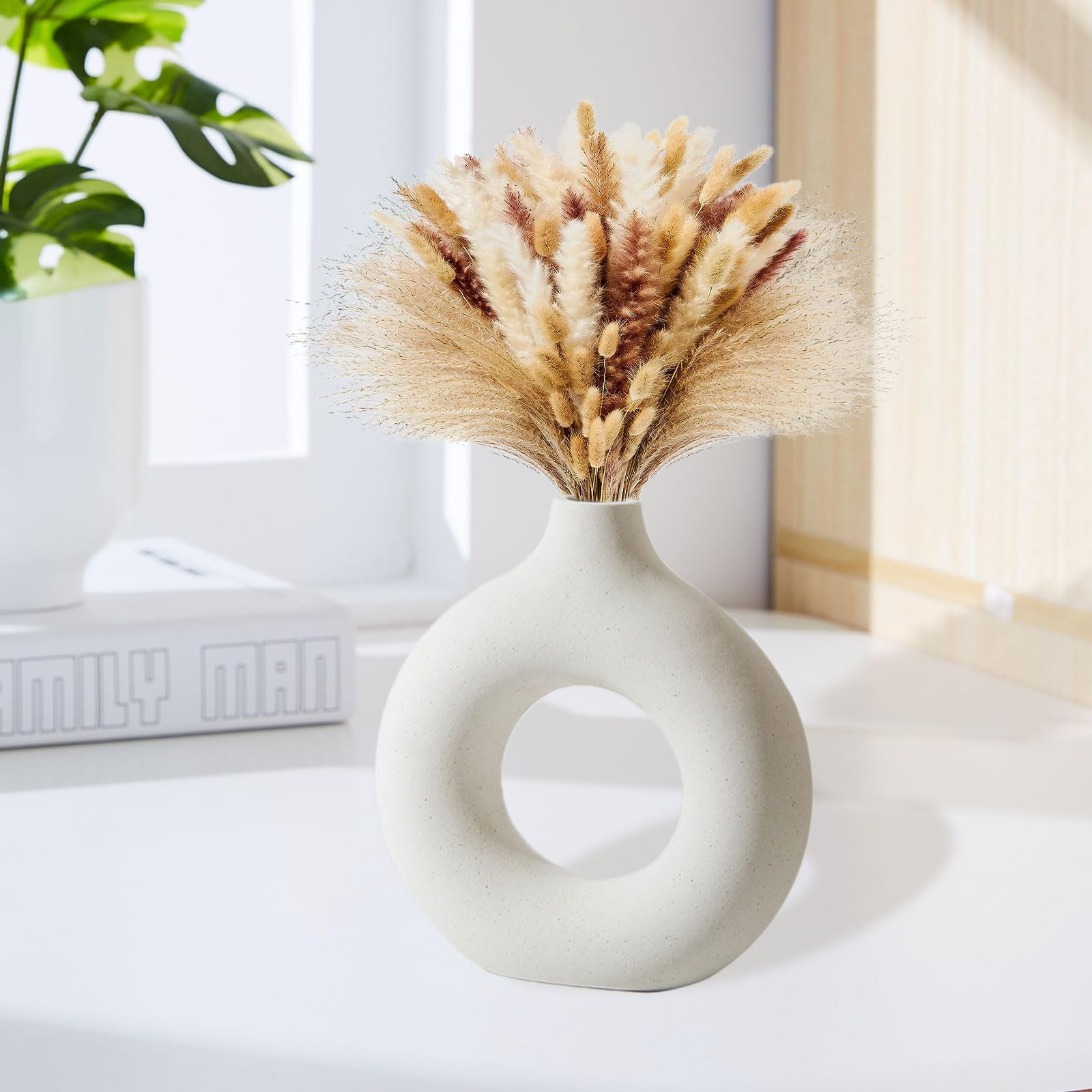 Set aus 3 Vasen Set - Vase Keramik Vasen Deko ohne Blumen, Blumenvase Weiß Deko Aesthetic für Deko Wohnzimmer, Zimmer Deko, Büro Deko und Deko Schlafzimmer