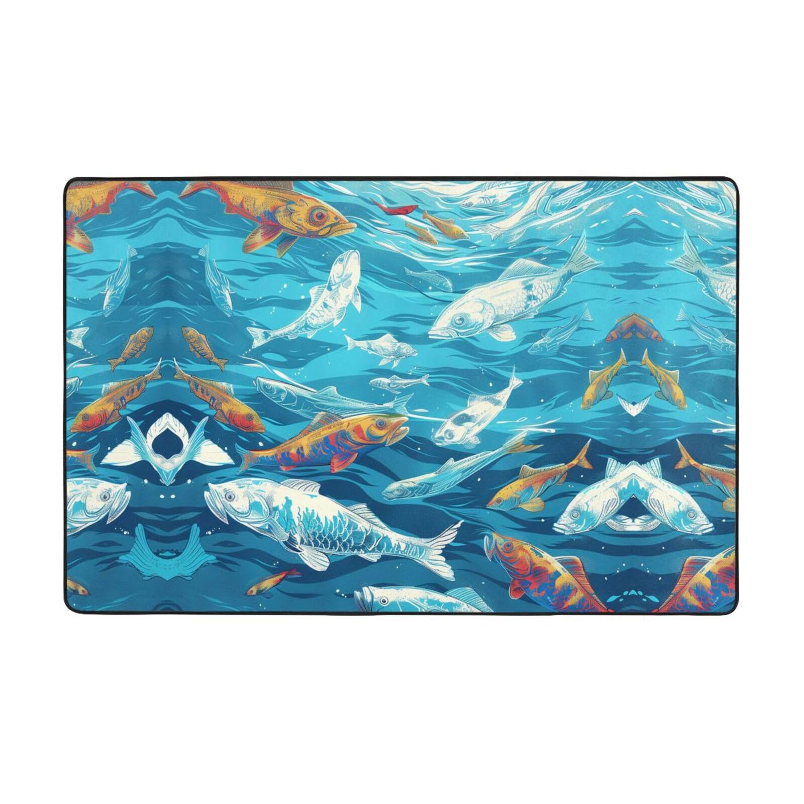 Tapis doux pour chambre et salon à mémoire de forme imprimé poissons