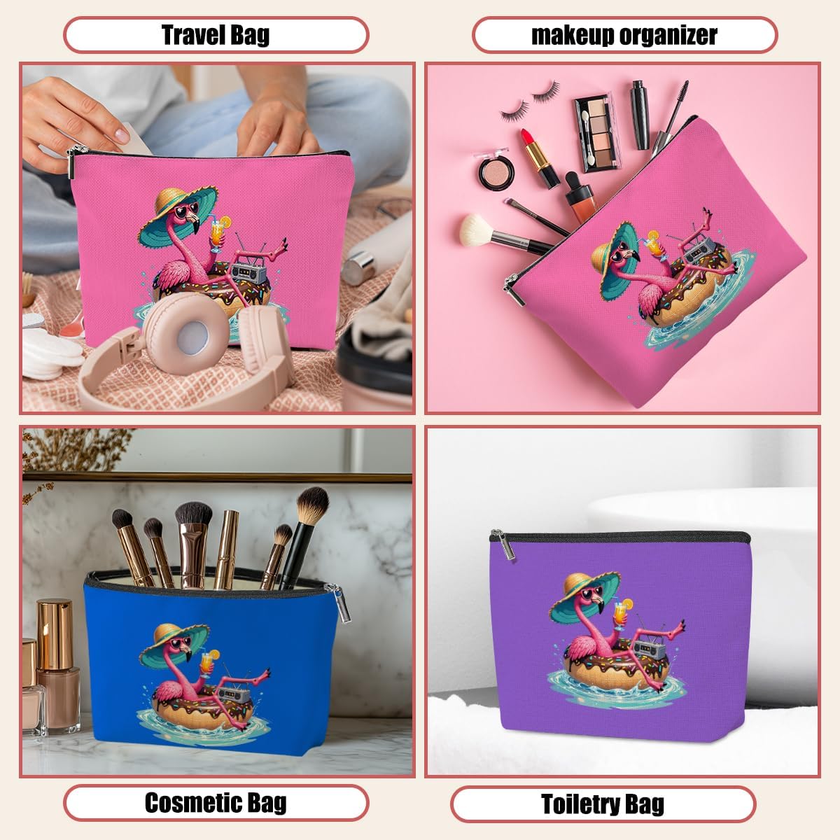 3 Pack Beach Summer Whimsical Bird Flamingo Gifts Makeup Bag, Travel Essentials Cosmetic Bags for Women Mom Nurse Doctor Girl Trip, Travel Toiletry Bag for Christmas Birthday Wedding Girls Weekend - Image 6