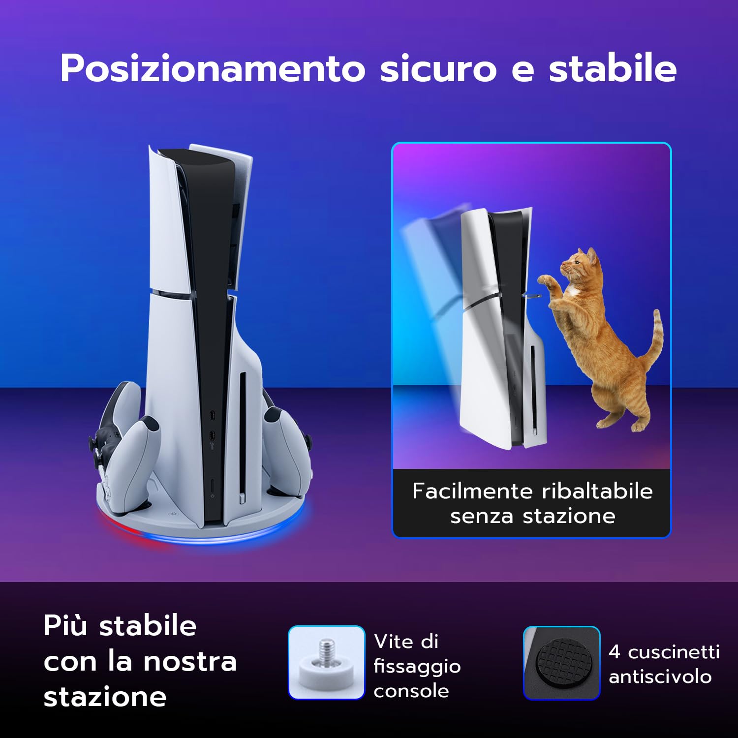 Wigearss Supporto Verticale PS5 Slim con Doppio Caricatore Controller, Base di Ricarica Joystick PS5 con Illuminazione RGB per PS5 Slim DE/UHD, Non per PS5/PS5 Pro