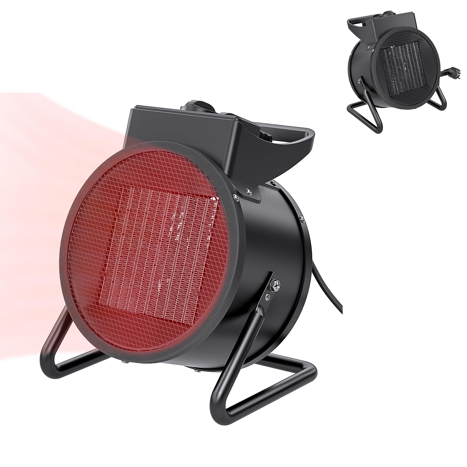 UISEBRT Portabler Heizlüfter mit Thermostat, 3000 W PTC-Keramik Heizelement für 30 m², 2 Heizstufen Überhitzungsschutz, Elektro-Heizung für Baustellen Häuser Werkstätten Garagen