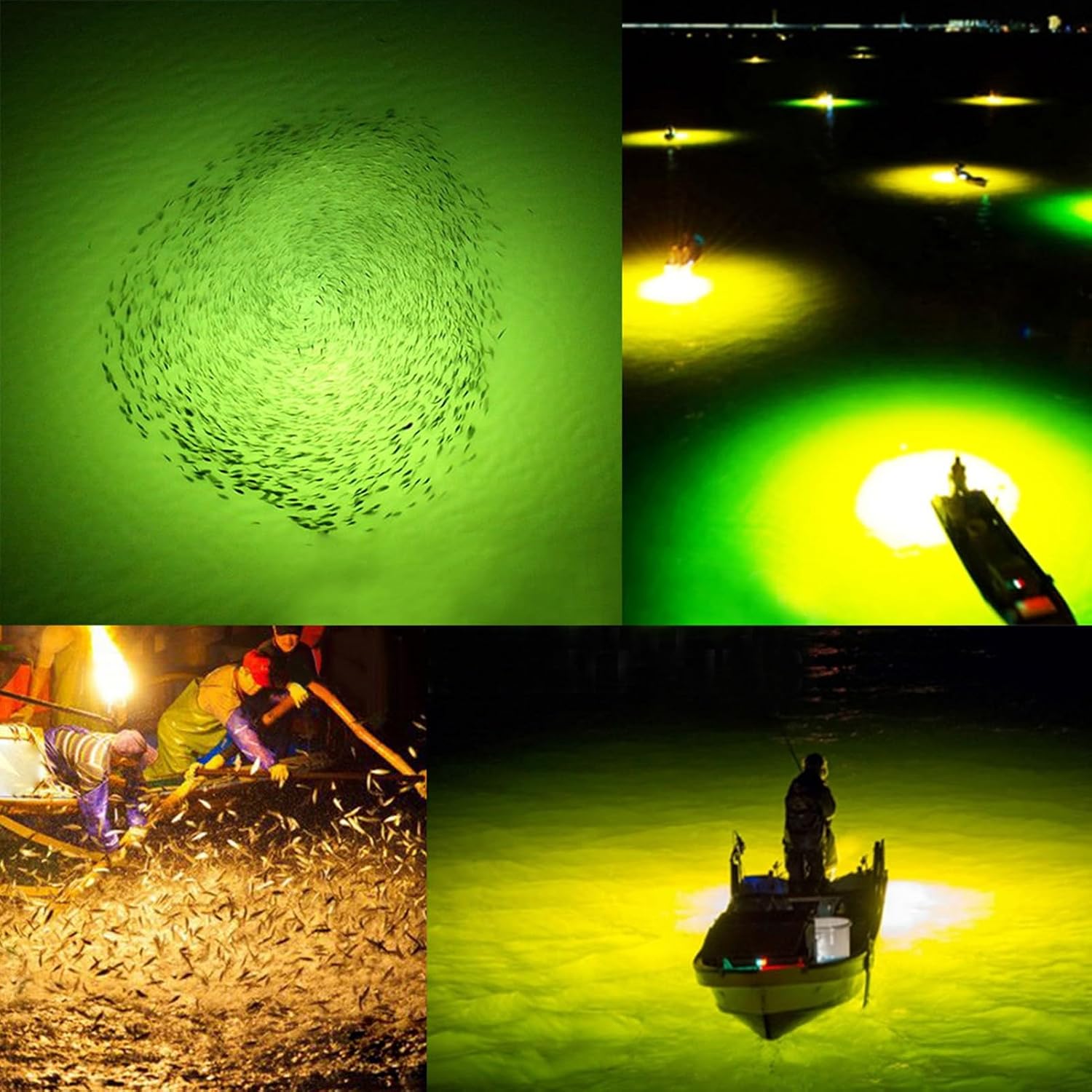 HURRISE Underwater Fishing LED Lure Light, Night Fish Attracting Light, LED Submersible Fishing Bait Finder Night Fishing Light Deep Drop Light Boat Decorative Light (Green)
