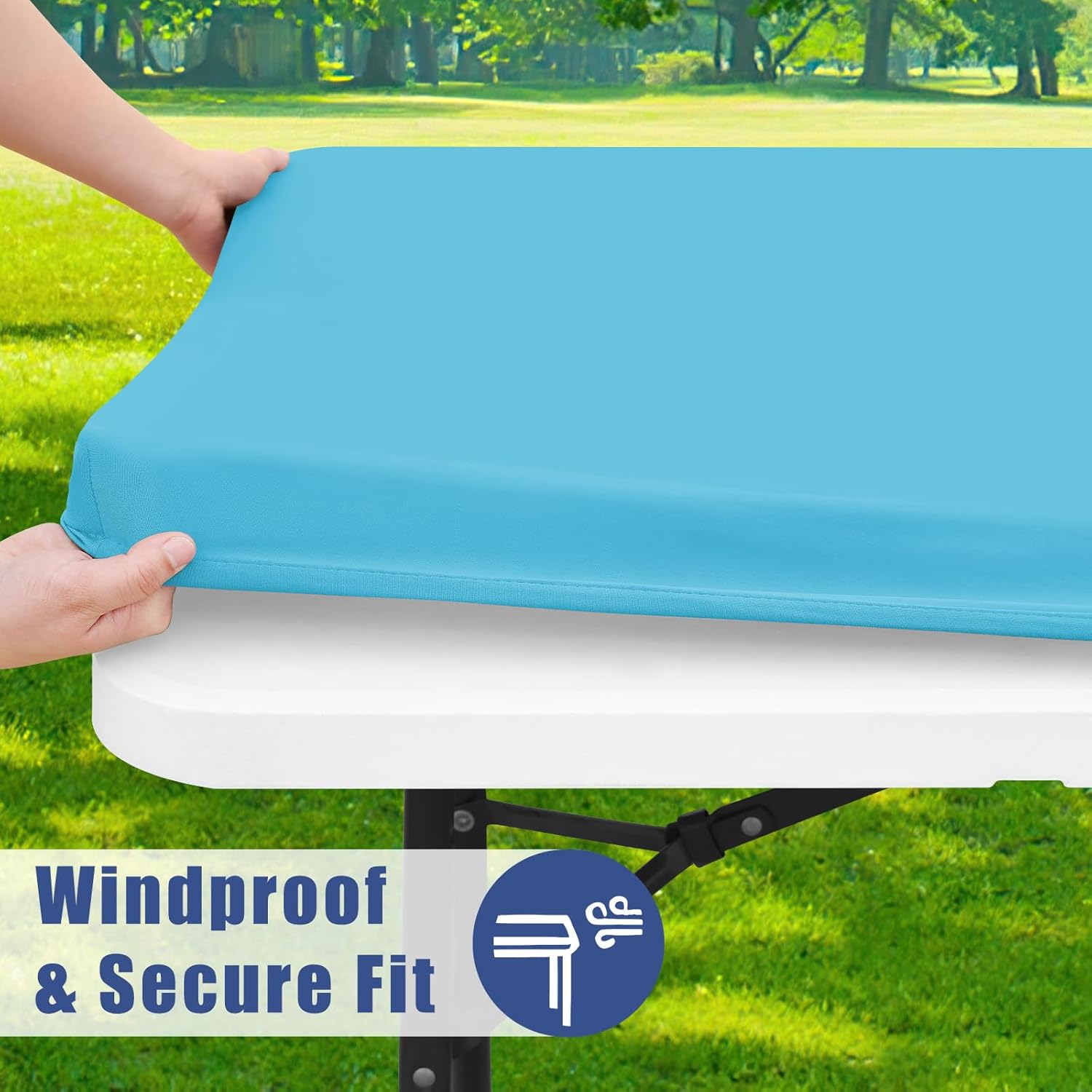 Moosfor Spandex 4 Foot Rectangle Table Cloth 4 Pack, Elastic Fitted Tablecloths for Picnic, Stretch Washable Patio Table Cover for Outdoor, Camping, Banquet and Parties (Blue Mist, 30"x48")