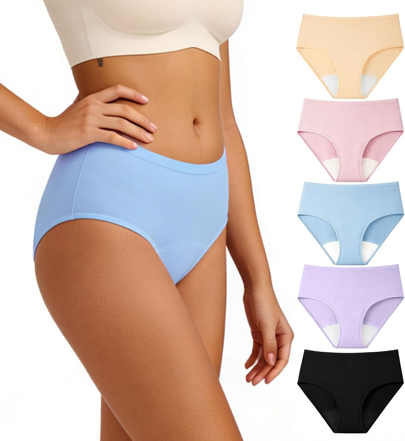 Mid Waist Incontinence Underwear for Women Cotton Washable Urine Leakproof Underwear Reusable Bladder Control Panties 40ml 3Pack (Large, 3 Color)