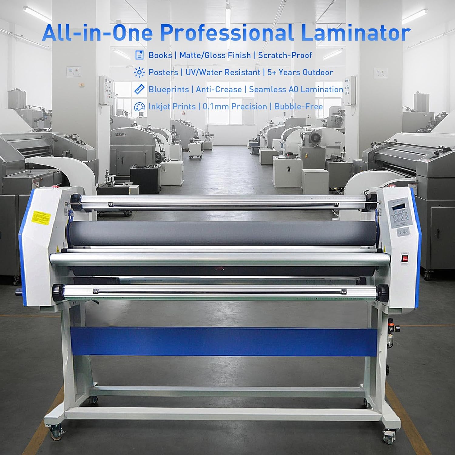 67" Large Full-Auto Commercial Hot and Cold Laminator Machine with 4 Trimmers, 63" Max Width & 1.89" Max Thickness, Max Speed 65.6 ft/min, Digital Control for Vinyl/Banners/Posters/Inkjet Prints