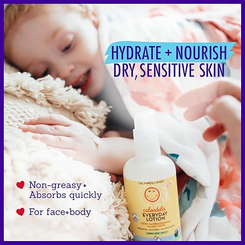 Miniatura 4 de California Baby Loción de caléndula  Hidratante 100% a base de plantas  Loción de lavanda para bebé  Hidratante facial para piel seca