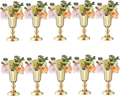 Miniatura 1 de 2 piezas de jarrón dorado para centro de mesa, soporte de metal para flores, decoraciones de boda para recepción, jarrón de trompeta de 15.6