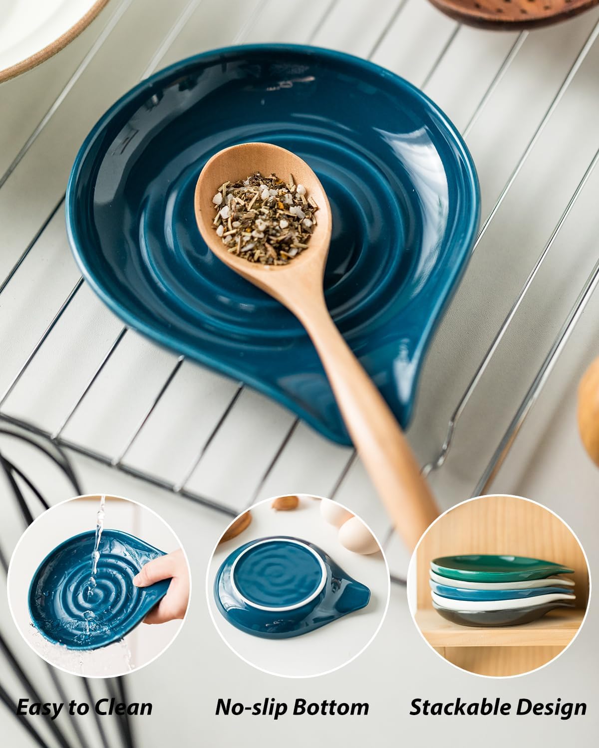 LAUCHUH Spoon Rest for Stove Top, Ceramic Kitchen Spoon Holder for Counter image 4