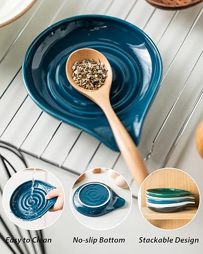 Miniatura 109 de Soporte de cuchara de cerámica para encimera de cocina, soporte de cuchara de porcelana para estufa, soporte grande para espátula, cucharas o Blanco