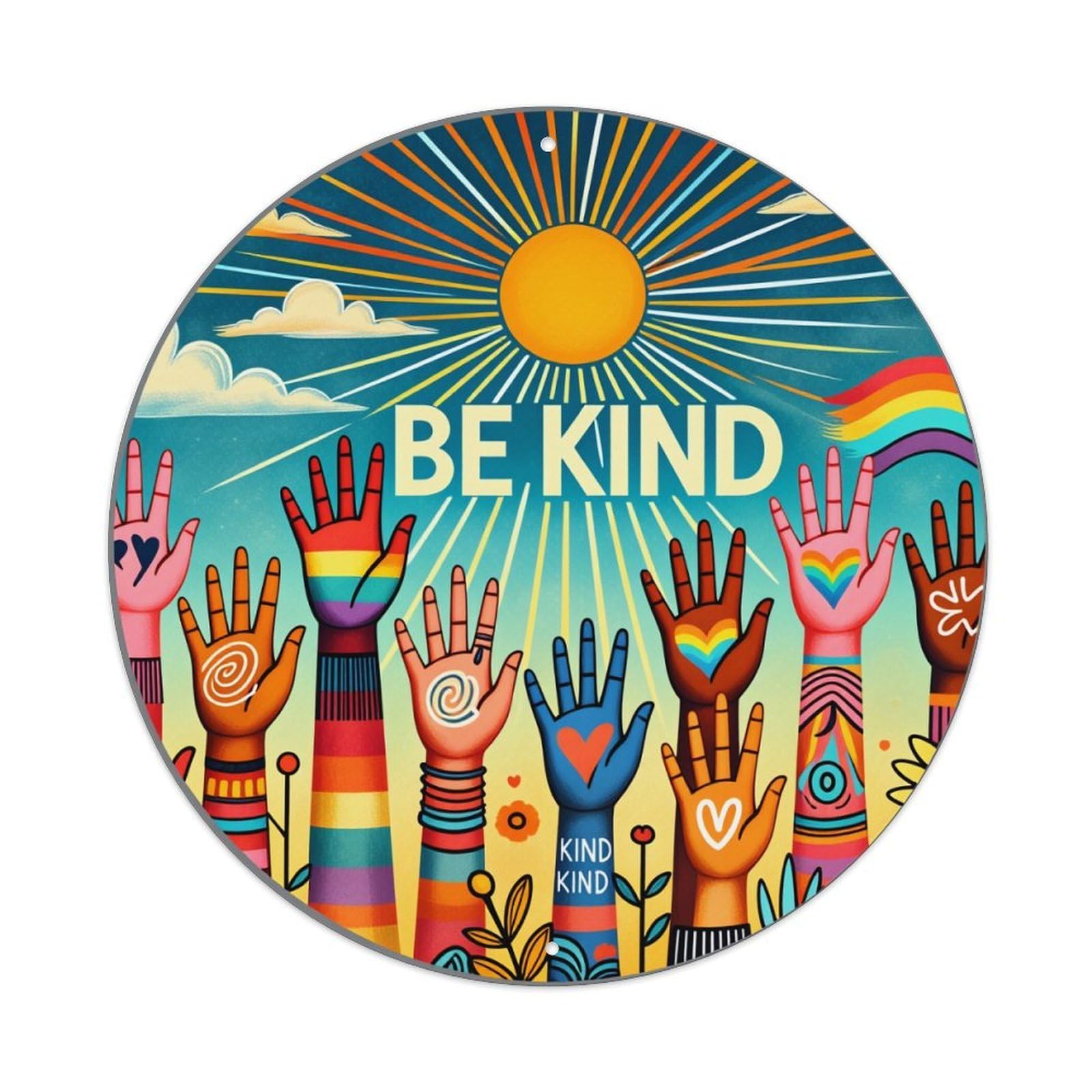 Colorful Hands Sun Sky Rainbow Metal Tin Sign Vintage Garden Bedroom Cafe Bar Man Cave Home Wall Decor Metal Poster 8x8 inches