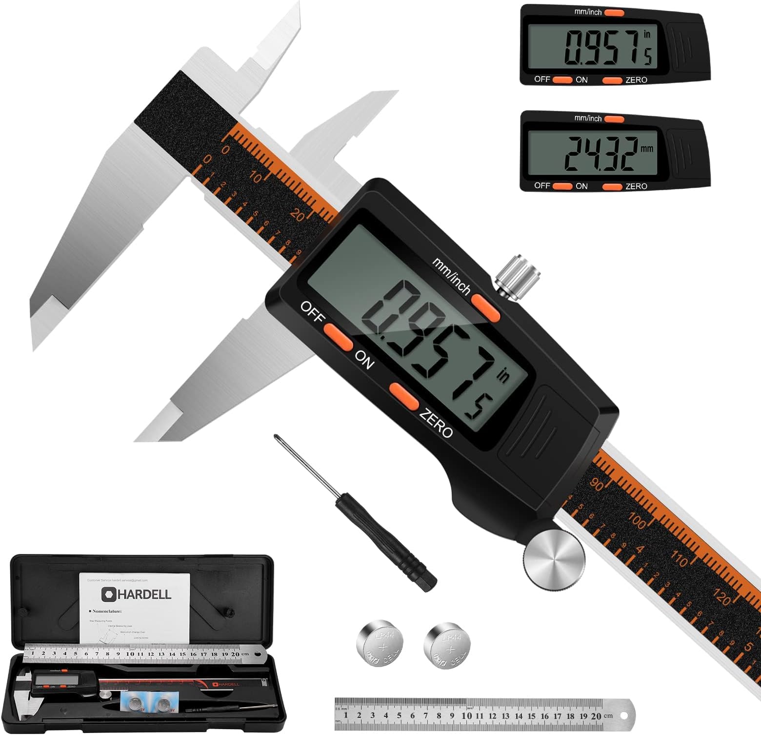 HARDELL Digital Caliper 6 Inch with Large LCD Screen，Calipers Measuring Tool with Auto-Off Feature, Inch/Millimeter Conversion, Electronic Vernier Caliper Micrometer for Jewelers/Woodworkers/DIY