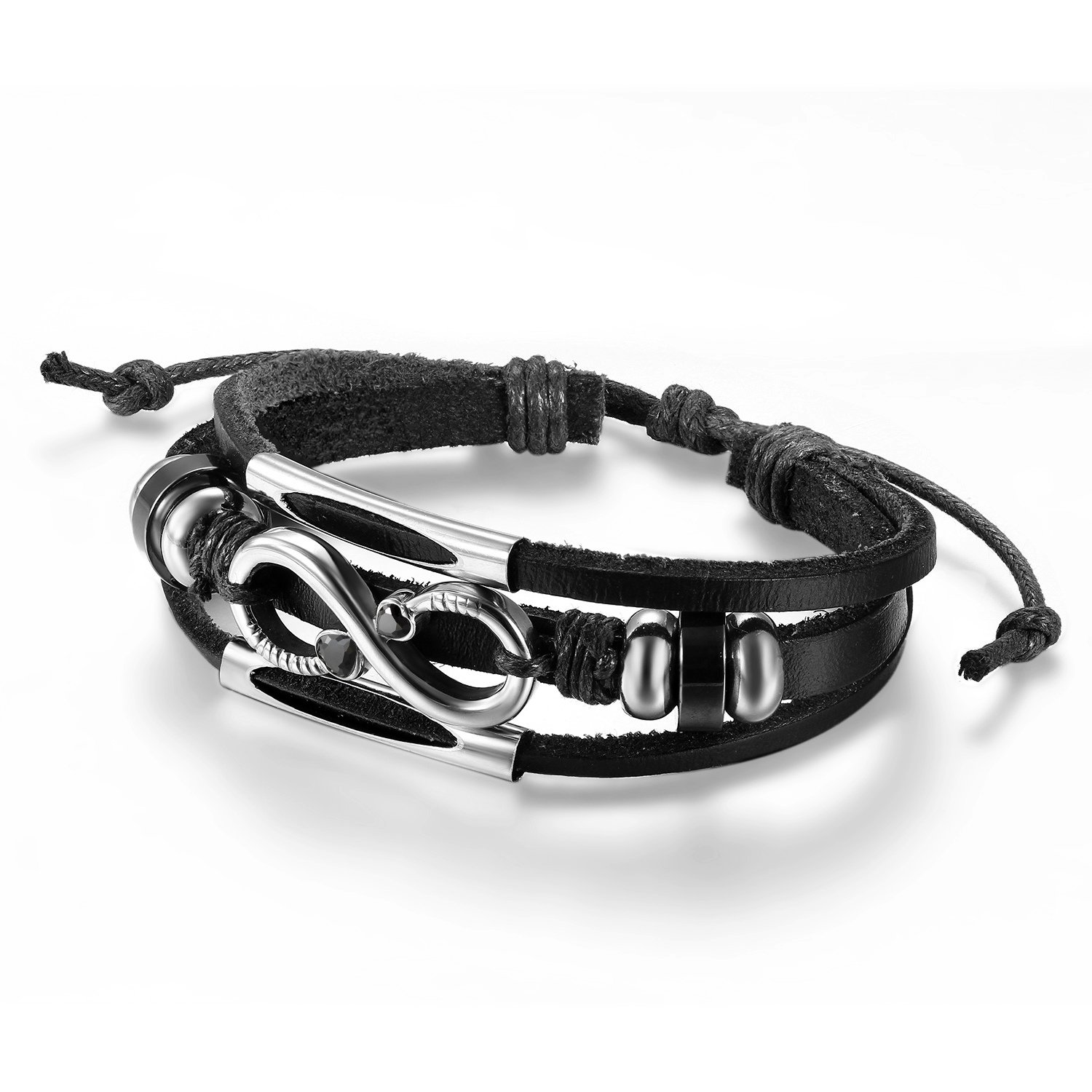 Flongo hombre mujer Vintage acero inoxidable infinity love forever piel Wrap ajustable Cuff Pulsera, 8 – 10 inch