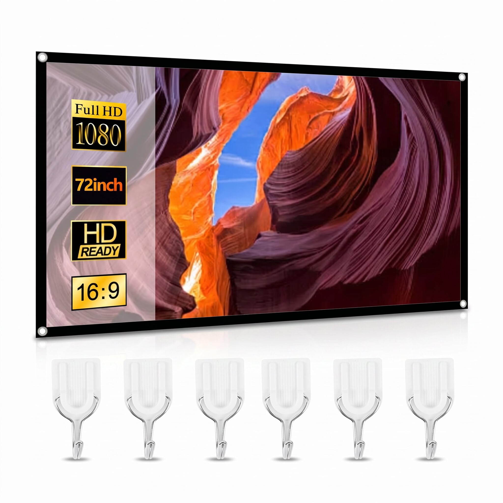 T opiky Schermo di proiezione portatile da 60 a 150 pollici, tenda di proiezione HD pieghevole 16: 9 in poliestere senza pieghe con angolo di visione visivo per film interni ed esterni(70")