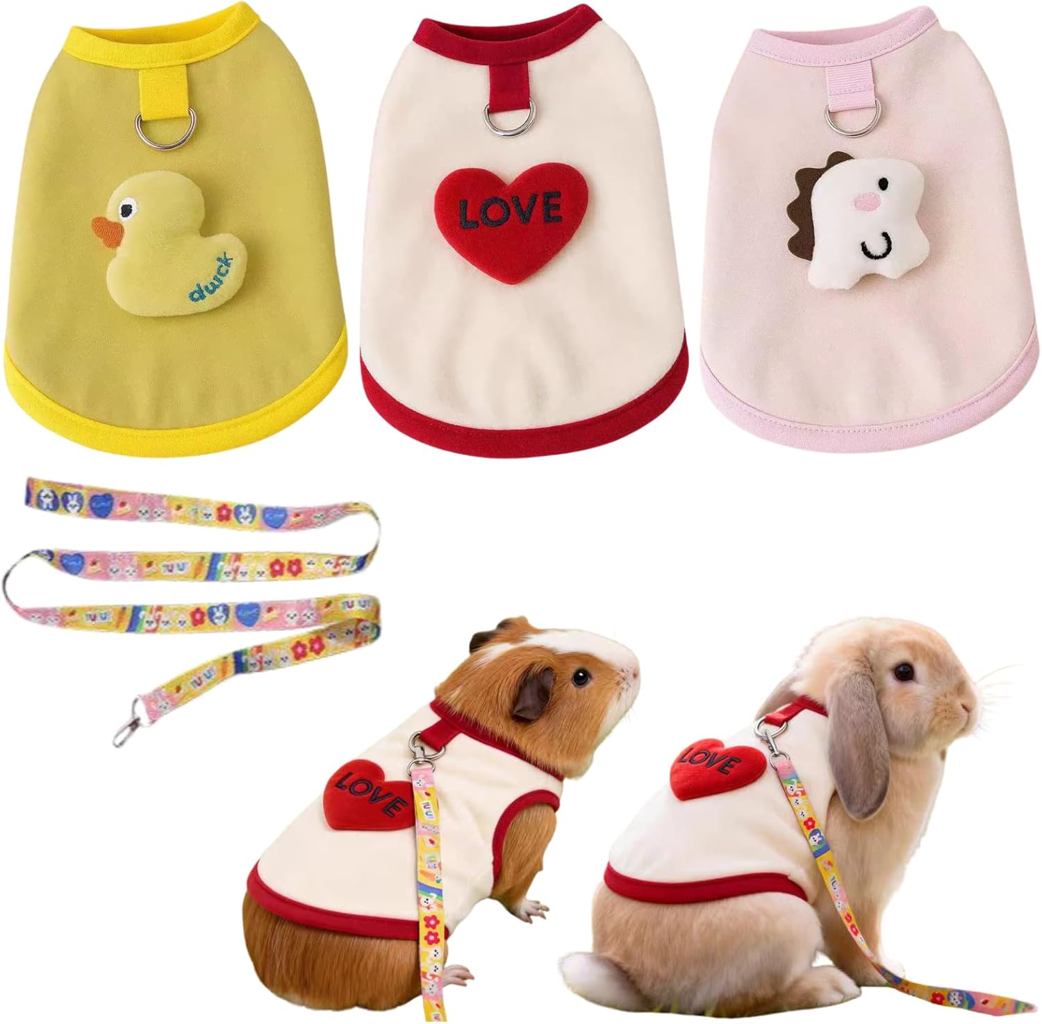 3 Pieces Rabbit Clothes Rabbit Vest Harness and Leash Set Small Animal Warm Soft Outfit with Cute Decor for Hedgehog Chinchilla Guinea Pig Bunny Puppy Kitten Small Pets (XL)