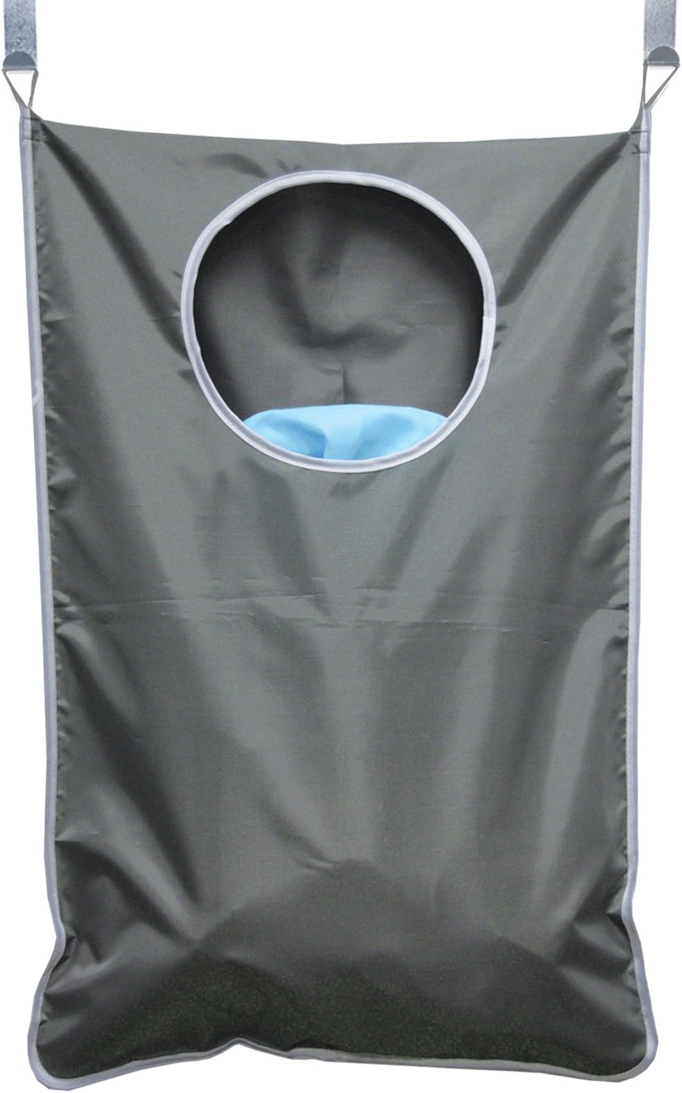 Oxford Fabric Space Saving Door-Hanging Laundry Hamper Bag + 2 Stainless Steel Hooks + 2 Strong Suction Cups for Bedroom, Nursery, Dorm or Closet (Grey)
