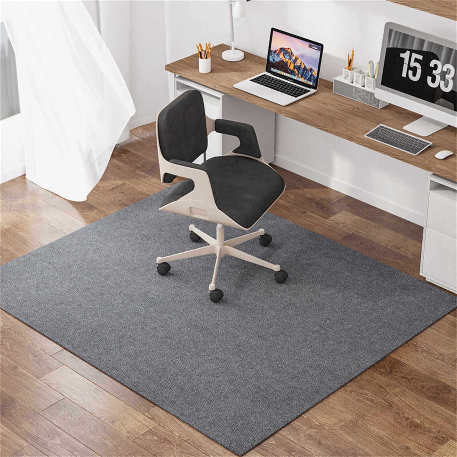 Hixingo Office Chair Mat for Carpeted and Hardwood Floors, Solid Colour Non-Slip Rolling Chair Desk Rug TPE Carpet Floor Protecto-Easy Glide (Grey,90 * 150cm)