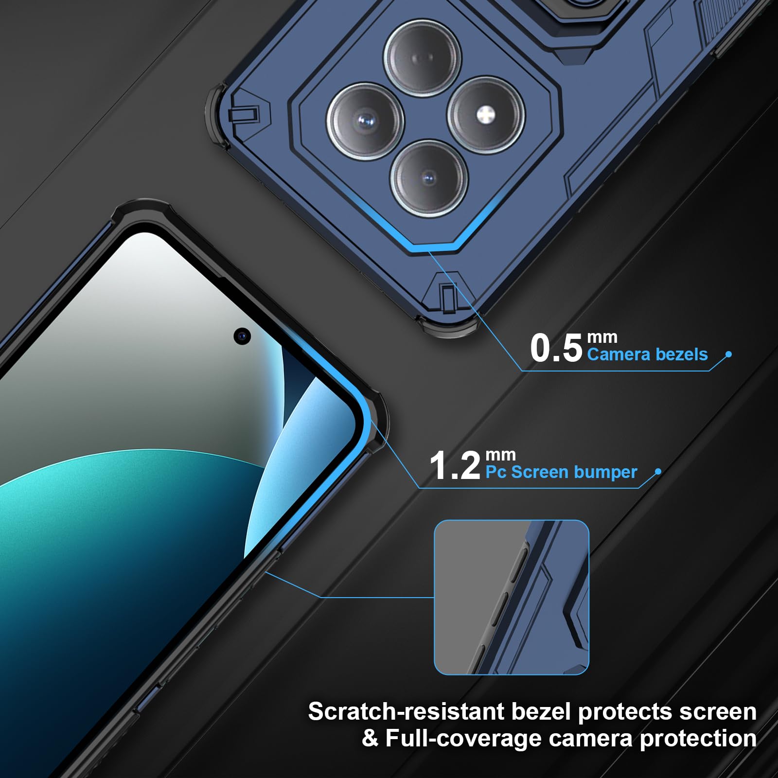 Funda para Xiaomi Redmi Note 15 Pro 5G, Carcasa Antigolpes con Soporte anular metálico, Case Protectora de Grado Militar, Azul — view 223