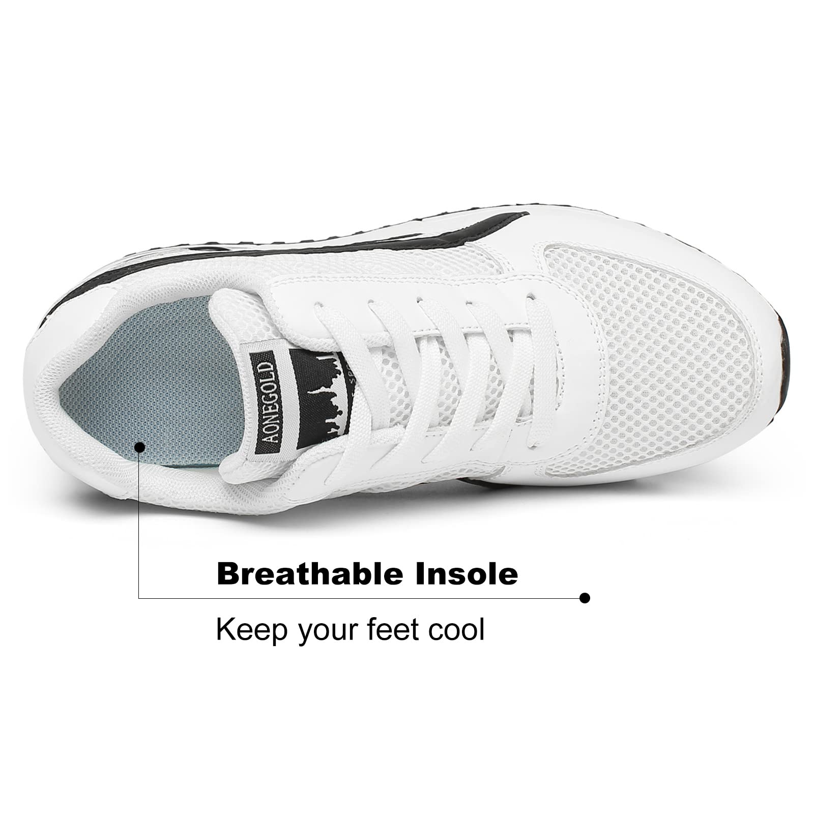 AONEGOLD® Sneakers Zeppa Interna Donna Scarpe da Ginnastica Basse Sportive Fitness Tacco Zeppa 7 CM Nero Bianco Grigio