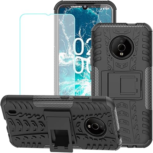 Miniatura 8 de Yerebel Funda para Nokia C200, NokiaC200 N151DL TA-1437 con protector de pantalla de vidrio templado, con función atril de policarbonato duro, TPU