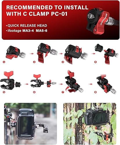 Miniatura 9 de IFOOTAGE Brazo mágico, soporte de cámara de metal, 11 pulgadas, tornillo universal de 14 '' y 38 '', aleación de aluminio, flashluz