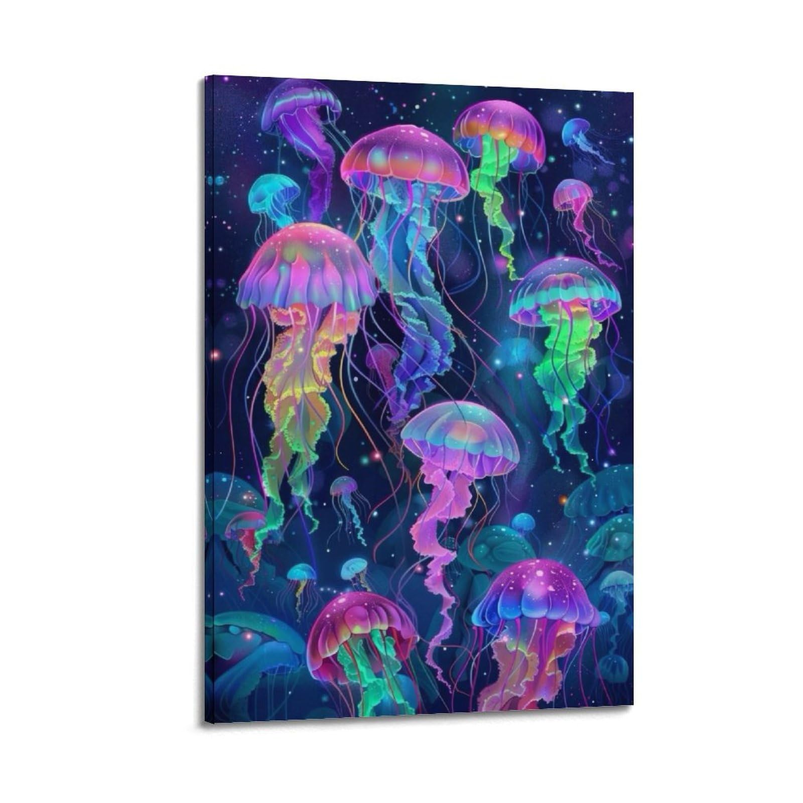 WPHSFX Marine Animal Poster Starry Jellyfish Splendor Poster Decorative Painting Canvas Wall Posters And Art Picture Print Modern Family Bedroom Decor Posters 20x30inch(50x75cm)