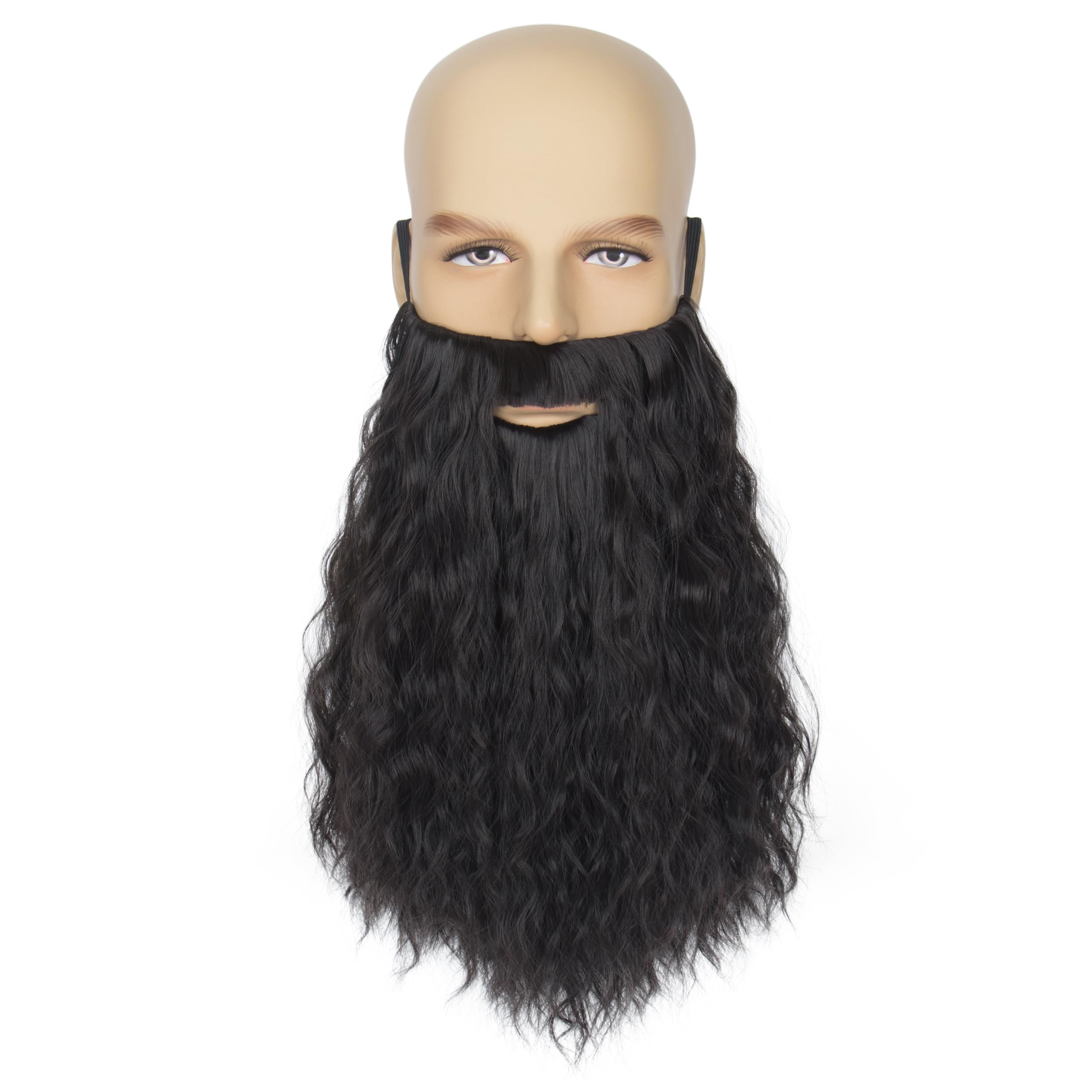 Yan Dream Men Black Fake Beard Long Curly Black Beards and Mustache for Party Halloween