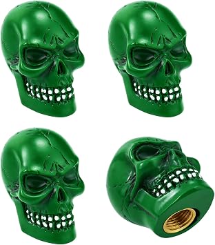 Abfer Green Valve Stem Caps Skull Wheel Tire Air Cap Cover Car Decorative Accessories Fit Most Vehicle Truck Motorcycle Bike