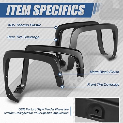 Miniatura 2 de Auto Dynasty Juego de 4 cubiertas de guardabarros de rueda pintables estilo fábrica compatibles con Chevy Silverado 1500 2500HD 3500HD Fleetside
