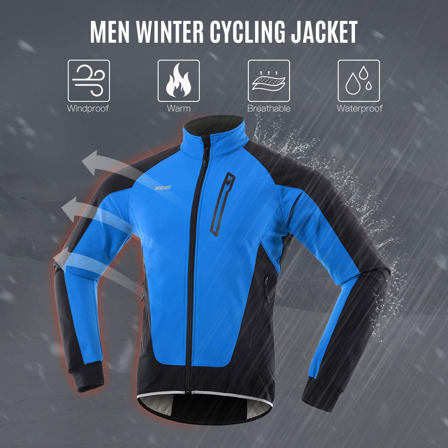 Lixada Męska kurtka rowerowa Wodoodporna Wiatroszczelna Termiczna Polarowa Jazda Na Rowerze MTB Rower Jazda Konna Bieganie Jesień Zima Kurtka Płaszcz Nadaje się do jazdy na rowerze, biegania,