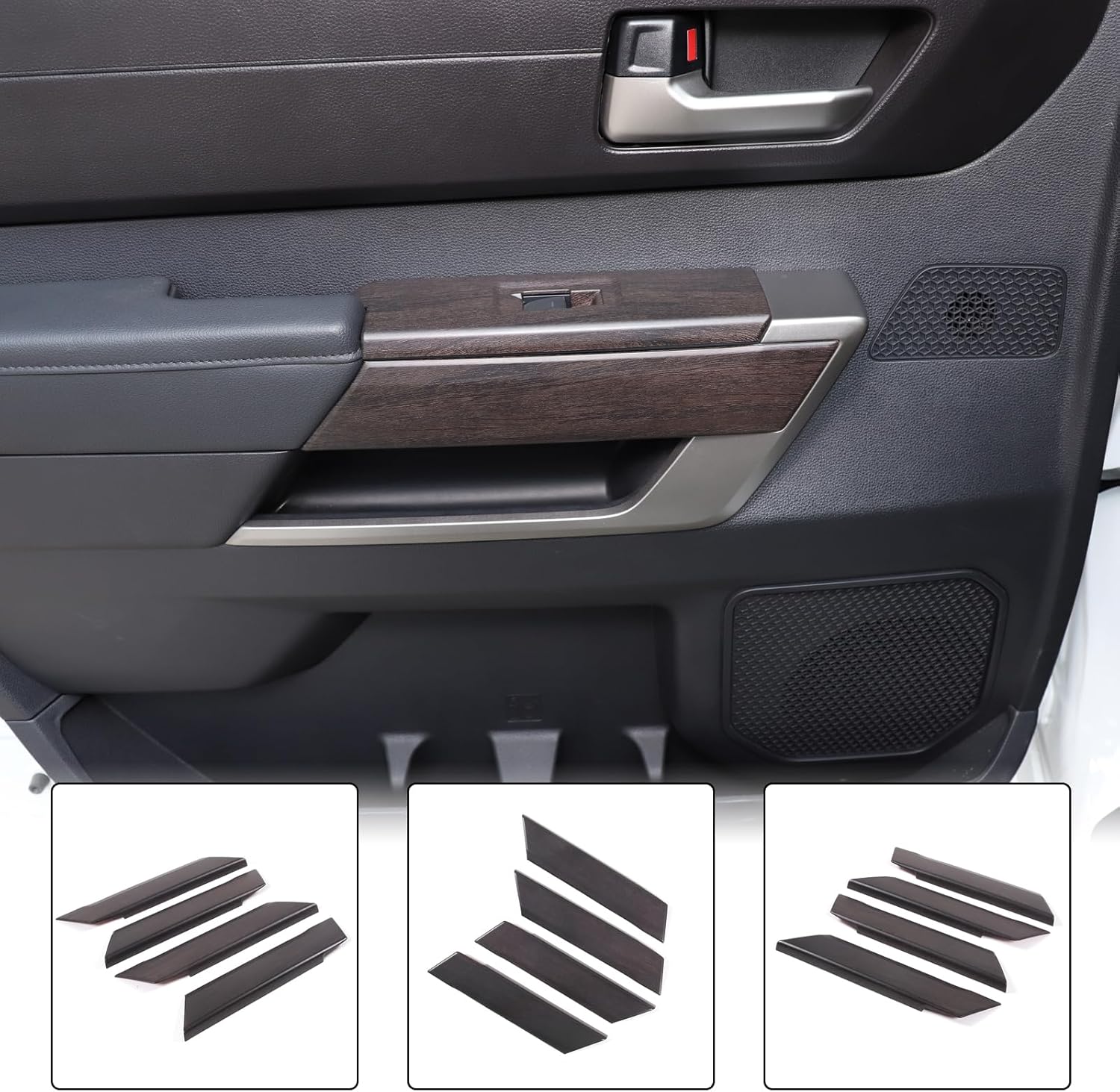 Aunginsy Car Inner Door Panel Strip Trim Cover Compatible with Toyota Tundra 2022+/Sequoia 2023+ Front Rear Door Handle Panel Decorative Cover Protector Accessories(Without Memory Seat Switch Hole)