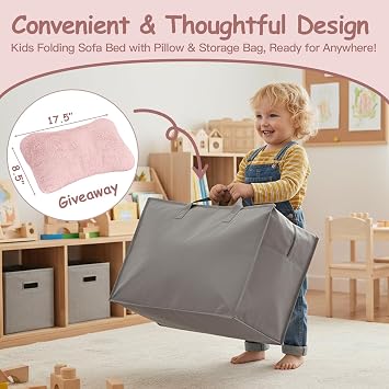 Kids Sofa Bed, Toddler Floor Mattress Glow in The Dark, Baby Modular Blue Dinosaur Couch, Fold Up Children Sofa Convertible Futon Folding Mattress Chair Bed for Playroom, Pink