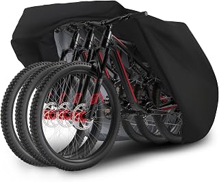 Funda para Bicicleta Exterior para 3 Bicicletas, 210D Oxford Cubierta Protector Impermeable contra Lluvia UV Polvo Nieve para Montaña Carretera con Cinturón, 245x125x105 cm (Negro - para 3 Bicicletas)