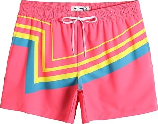 Mens Boys 80s 90s Vintage 4 Way Stretch Swim Trunks with Mesh Lining Quick Dry Swim Suits Board Shorts