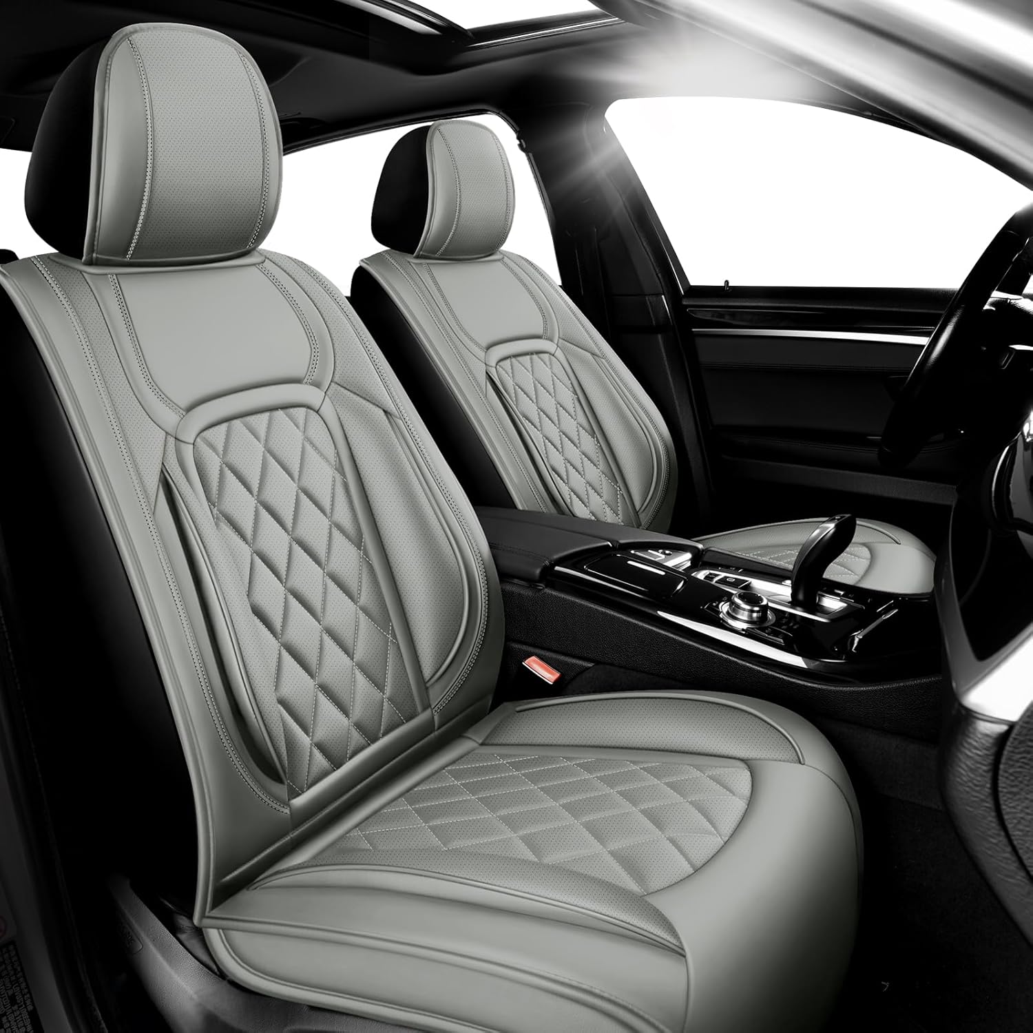 Fit G80 Premium Leather Car Seat Covers for Genesis G80 2017-2025 2026 - Waterproof，Breathable，All-Weather Seat Cushion Protecto & Airbag Compatible, 2 Front Seat Gray