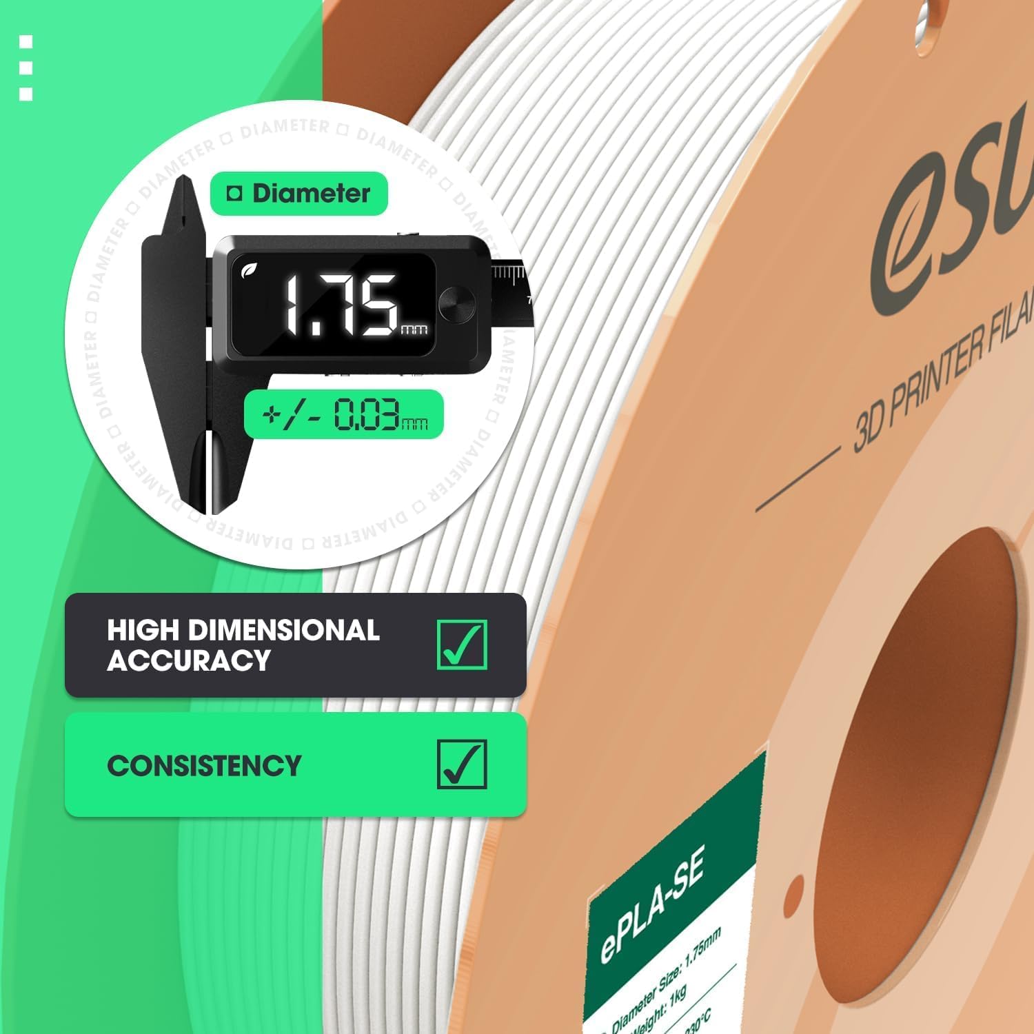 eSUN PLA Filament 1.75mm, 3D Printing PLA Basic Filament 1.75mm Dimensional Accuracy +/- 0.03mm, 1kg per Carboard Spool, 4KG 3D Printer Filament, Black