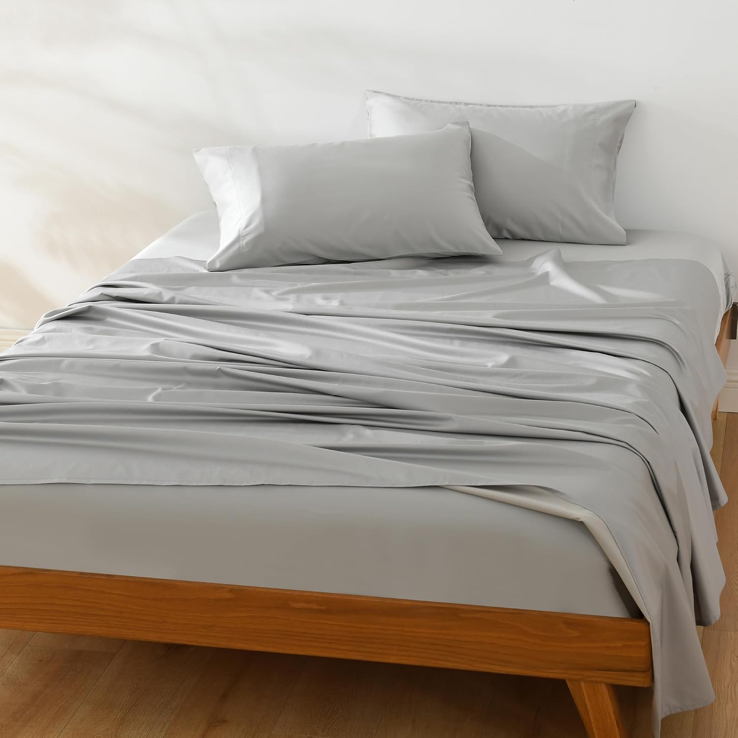 NATUREFIELD Bed Sheets Set King Size (4pc), Rayon Derived from Bamboo & Organic Cotton Blend, Silky Soft Cooling Sheets with Deep Pockets, Hotel Luxury Bedding Sheets & Pillowcases - Image 7