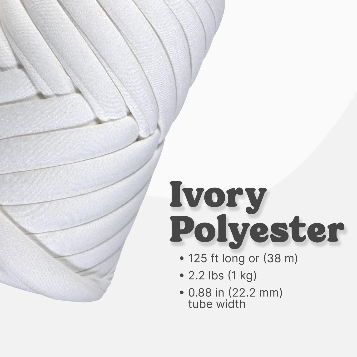 Light Weight Ultra Soft 2.2 LBS (1 kg) Chunky Yarn for Hand Knitting, Lush Polyester Fabric Tube Yarn to Make Handbags, Pillows, Blankets, Crafts (Ivory)