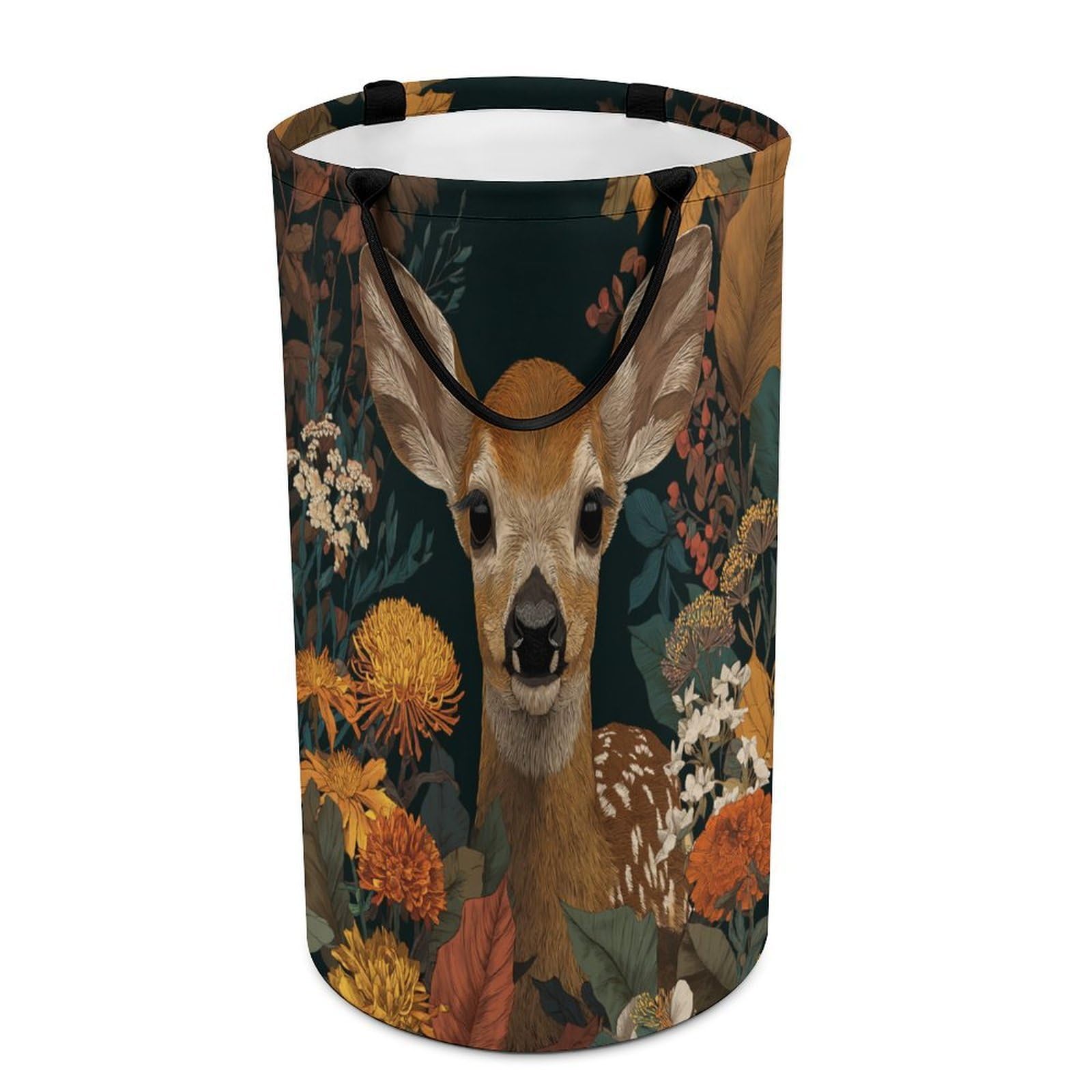 LUYYSKY Classic Vintage Cute Deer Collapsible Dirty Clothes Basket, Retro Oil Painting William Morris Botanical Floral Animal Elk Portable Clothes Storage Basket