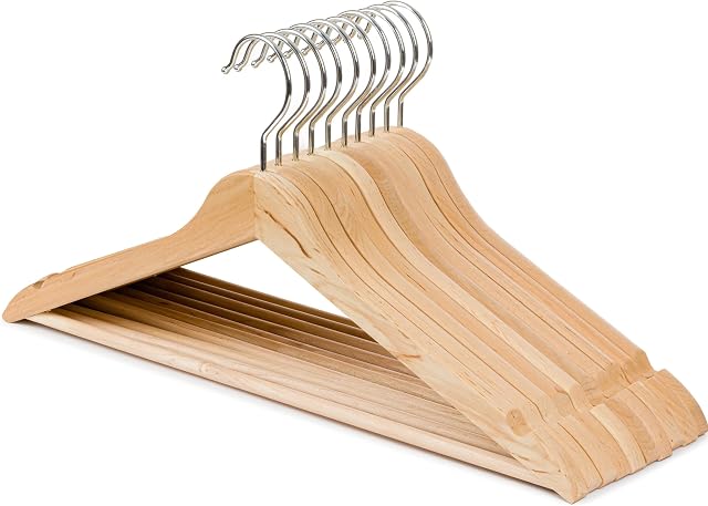 OGIVO Wooden Clothes Hanger - Natural Wooden Hanger for Your Wardrobe - Hook Rotates 360° - Notches in the Shoulder Area - Hangers Clothes Set 10 - Sturdy Clothes Hanger