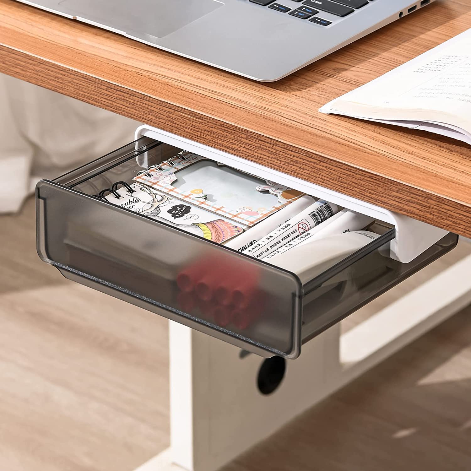 oddpod Premium Under The Table Hidden Drawer/Acrylic Desk Organiser for Home & Office - Black (Large)