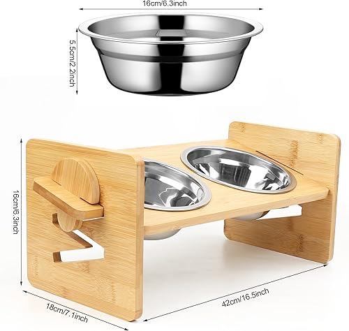 Miniatura 6 de Elevated Dog BowlsAdjustable 15 Tilted Raised Pet Food Water Feeder Dishes for Large Medium Small Dogs CatsSlanted Bamboo Food Stand with 2
