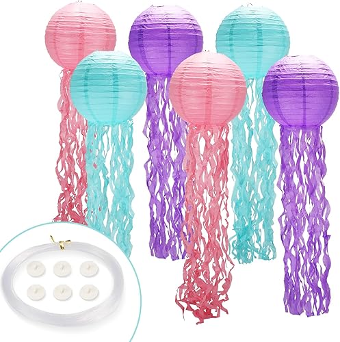 Decoración de medusas, faroles de papel de medusas con cuerda y ganchos, gelatina colgante para sirena, bajo el mar, fiesta temática del océano